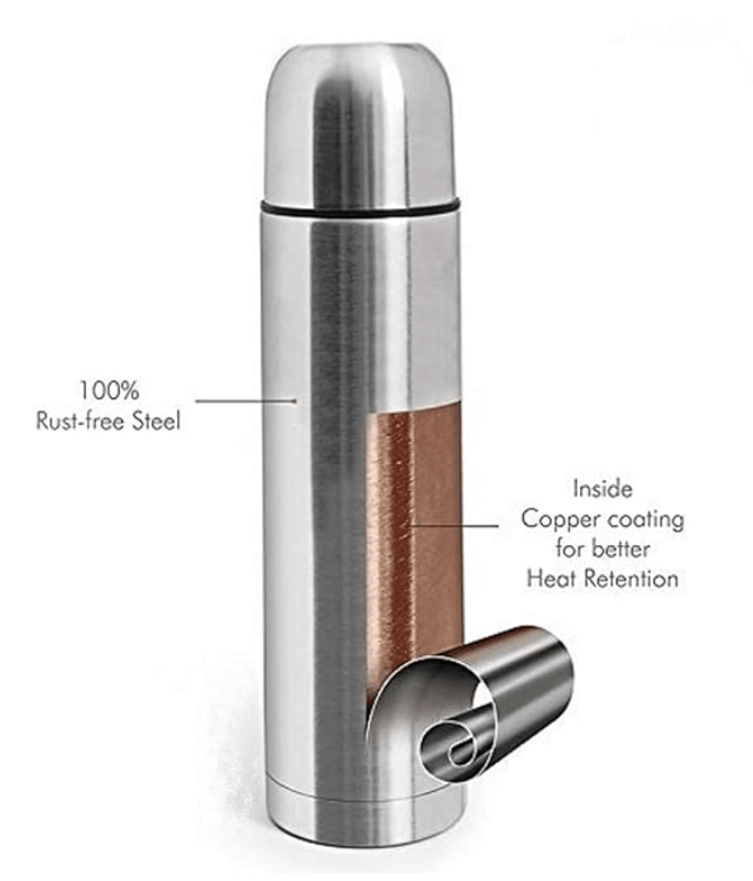 Milton Plain Lid 500 Thermosteel 24 Hours Hot and Cold Leak Proof Water Bottle for Office, Gym, Home, Kitchen, Hiking, Trekking, Travel - 1 Piece, 500 ml, Silver