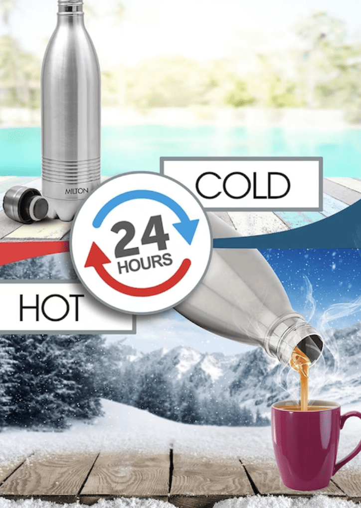 Milton Duo DLX 500 Thermosteel 24 Hours Hot and Cold Water Bottle, 1 Piece, 500 ml, Silver | Leak Proof | Office Bottle | Gym | Home | Kitchen | Hiking | Trekking | Travel Bottle