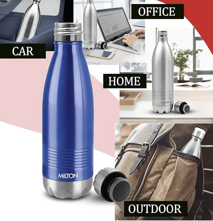 Milton Duo DLX 500 Thermosteel 24 Hours Hot and Cold Water Bottle, 1 Piece, 500 ml, Silver | Leak Proof | Office Bottle | Gym | Home | Kitchen | Hiking | Trekking | Travel Bottle
