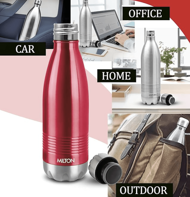 Milton Duo DLX 750 Thermosteel 24 Hours Hot and Cold Water Bottle, 1 Piece, 700 ml, Silver | Leak Proof | Office Bottle | Gym | Home | Kitchen | Hiking | Trekking | Travel Bottle
