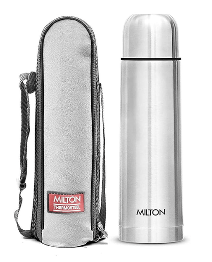 Milton Plain Lid 1000 Thermosteel 24 Hours Hot and Cold Water Bottle, 1 Piece, 1 Litre, Silver | Leak Proof | Office Bottle | Gym Bottle | Home | Kitchen | Hiking | Trekking | Travel Bottle