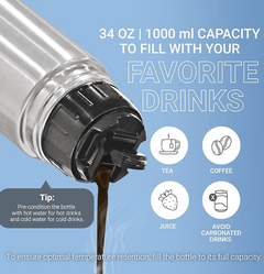 Milton Thermosteel Flip Lid Flask, 1000 milliliters, Silver-4