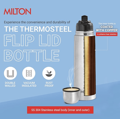 Milton Thermosteel Flip Lid Flask, 500 milliliters, Silver