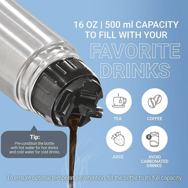 Milton Thermosteel Flip Lid Flask, 500 milliliters, Silver