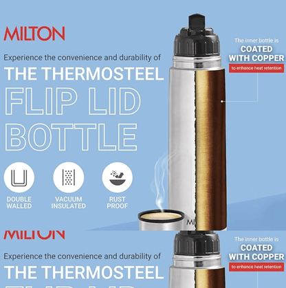 Milton Thermosteel Flip Lid Flask, 750 milliliters, Silver