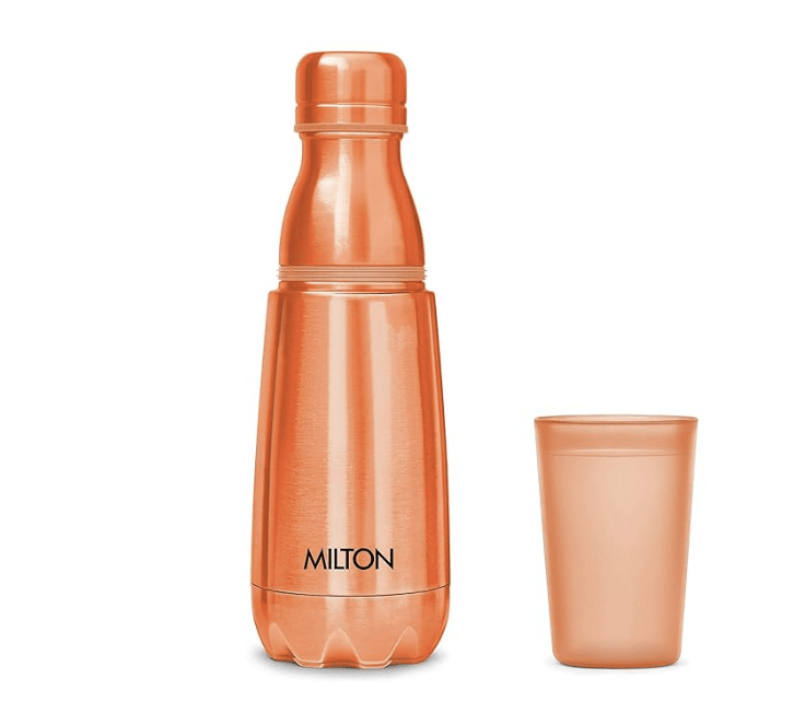 Milton Vertex 500 Thermosteel Water Bottle with Unbreakable Plastic Tumbler, 500 ml, Peach-1