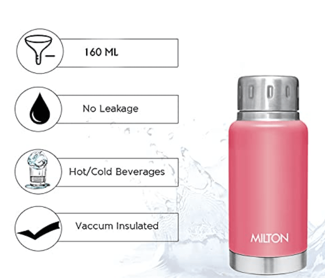 Milton Elfin Thermosteel Hot and Cold Water Bottle, 160 ml, Pink