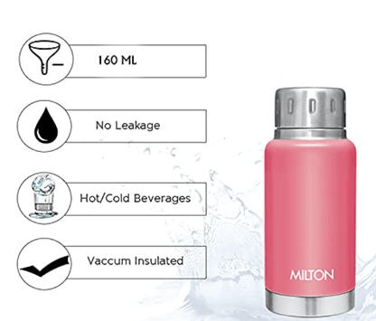 Milton Elfin Thermosteel Hot and Cold Water Bottle, 160 ml, Pink