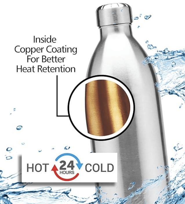 मिल्टन डुओ DLX 1800 थर्मोस्टील 24 घंटे गर्म और ठंडे पानी की बोतल बैग के साथ, 1 पीस, 1.8 लीटर, सिल्वर | लीक प्रूफ | ऑफिस बोतल | जिम | घर | किचन | हाइकिंग | ट्रैकिंग | ट्रैवल बोतल 