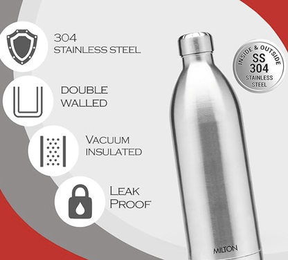 मिल्टन डुओ DLX 1800 थर्मोस्टील 24 घंटे गर्म और ठंडे पानी की बोतल बैग के साथ, 1 पीस, 1.8 लीटर, सिल्वर | लीक प्रूफ | ऑफिस बोतल | जिम | घर | किचन | हाइकिंग | ट्रैकिंग | ट्रैवल बोतल 