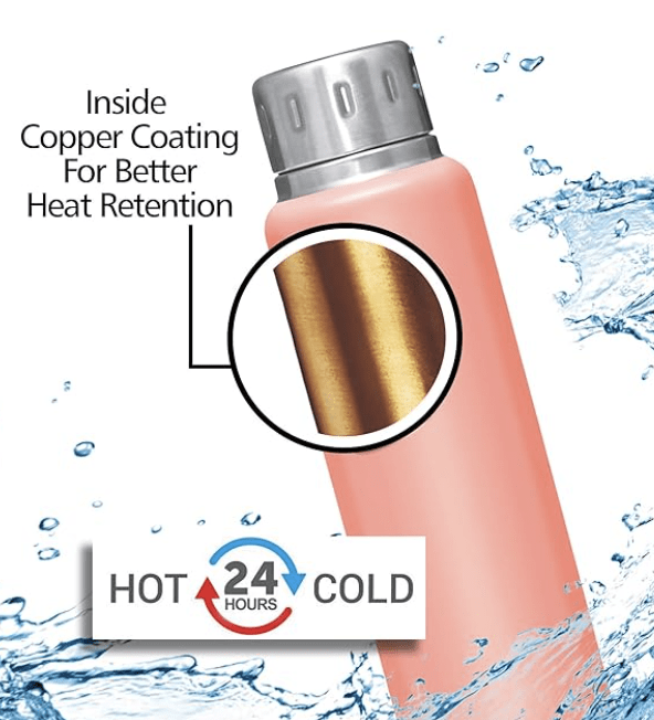 Milton Elfin 300 Thermosteel 24 Hours Hot and Cold Water Bottle, 300 ml, Peach | Leak Proof | Easy to Carry | Office Bottle | Hiking | Trekking | Travel Bottle | Gym | Home | Kitchen Bottle