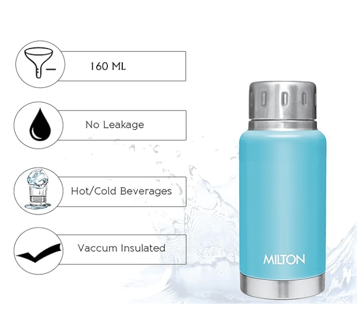 Milton Elfin 160 Thermosteel Hot and Cold Water Bottle, 160 ml, Light Blue | Leak Proof | Easy to Carry | Office Bottle | Hiking | Trekking | Travel Bottle | Gym | Home | Kitchen Bottle-2