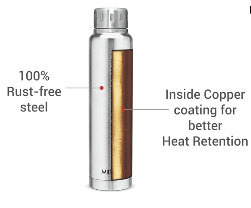 Milton Elfin 750 Thermosteel 24 Hours Hot and Cold Water Bottle, 750 ml, Silver | Leak Proof | Easy to Carry | Office Bottle | Hiking | Trekking | Travel Bottle | Gym | Home | Kitchen Bottle