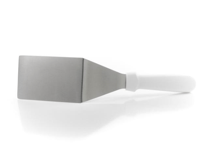Turner, solid, stiff, offset, 6-3/4in.Lstainless steel blade, 5in. long white plastic handle