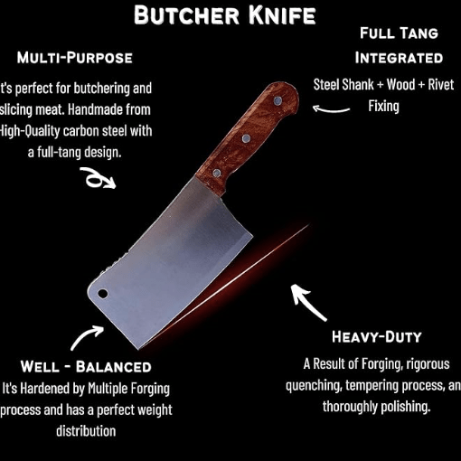 Butcher/Cleaver/Chopper/Knife for Meet/Vegetable/Wood/Chicken/Coconut etc Cutting Butcher Knife with Premium Stainless Steel Blade 12 Inch Knife for Home, Kitchen
