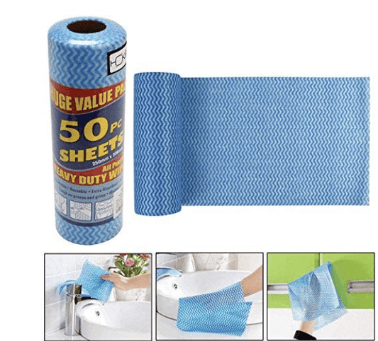 HOKIPO Reusable Absorbent Microfiber Cleaning Wipes Roll (250x300 mm, Blue) - 50 Pieces