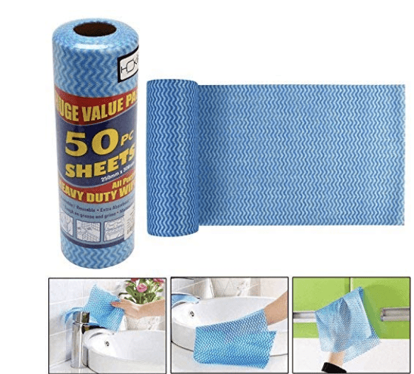 HOKIPO Reusable Absorbent Microfiber Cleaning Wipes Roll (250x300 mm, Blue) - 50 Pieces-2