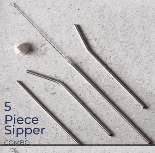 Set of 4 Stainless Steel Straws & Brush (2 Straight straws, 2 Bent straws, 1 Brush)