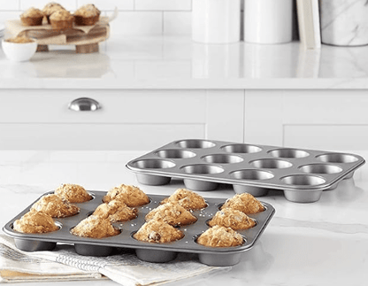 கிளாபோன் சிறிய மினி அவுட்பர்ஃபார்ம் அலுமினியம் நான்ஸ்டிக் 12-ஸ்லாட் கப் மிடி ஷேப் மஃபின், கப்கேக் அச்சு (சிறிய அளவு) 