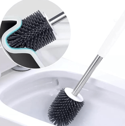 Silicone Toilet Brush Flex Toilet Brush No-Slip Long Handle Soft Silicone Bristle Clean Toilet Corner Easily for Western and Indian Toilet Bathroom Cleaning(Round)