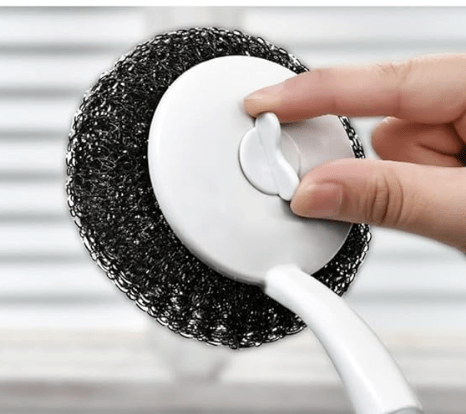 Stainless Steel Sponges Scrubbers with Removable Long Handle for Rust and Dirt, Sanding Steel Wool Cookware Cleaner with Handle Metal Scouring Pads for Utensil Steel Wool