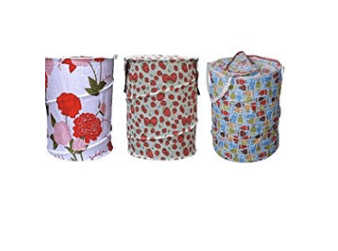 Multipurpose Foldable Collapsible Pop-Up Round Laundry Bags Basket with Zippered Lid and Carry Handle