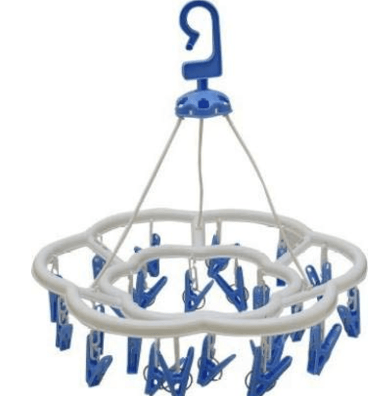 CREW4 Plastic Reliance PLATS Portable Plastic Foldable Hanging Clothes/Diaper Dryer Rack Laundry Peg 24 Clip Hanger (Blue)