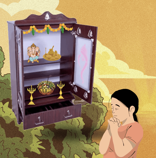 வீட்டு அலங்காரம் மற்றும் வழிபாட்டிற்கான அழகான 4-பிரேம் பூஜா ஸ்டாண்ட்