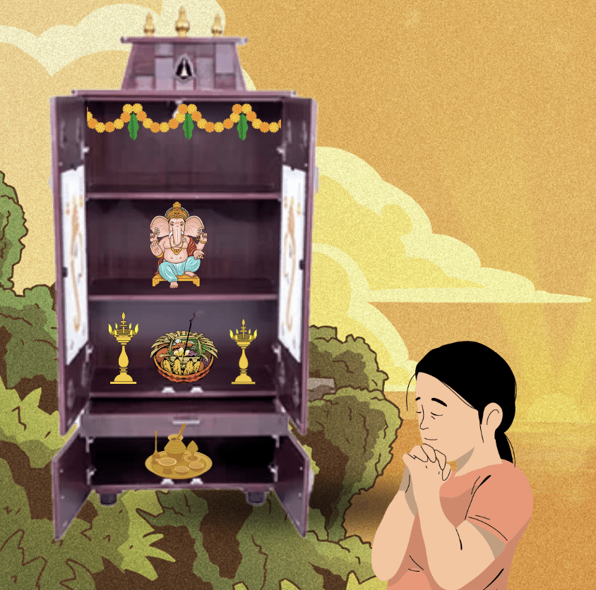 ஜி/சாவியுடன் கூடிய 5 அடி பூஜா ஸ்டாண்ட் - வீட்டு வழிபாட்டிற்கு ஏற்றது!