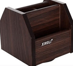 Wooden Multi-Purpose Pen Holder: Keep Your Desk Organized & Tidy compartments wooden rotation pencil stand Wooden Geometric Object-2