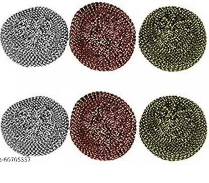 6 pcs steel multifunctional scrubber pad with 1 long handle/Detachable Scrub/ ,Scouring pad ,Makes cleaning easy , Cleans Pans , Utensils , gas-oven , pressure cooker , steel cooker , teapot , kitchen knife etc. Scrub Pad