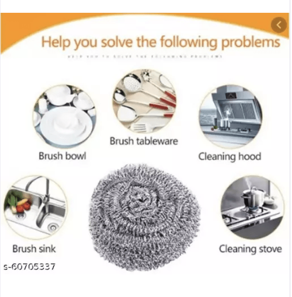 6 pcs steel multifunctional scrubber pad with 1 long handle/Detachable Scrub/ ,Scouring pad ,Makes cleaning easy , Cleans Pans , Utensils , gas-oven , pressure cooker , steel cooker , teapot , kitchen knife etc. Scrub Pad-3