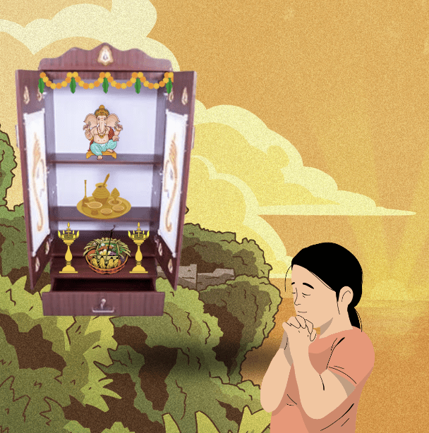 அழகான பூஜா ஸ்டாண்ட் பிரேம் கண்ணாடி - வீட்டு அலங்காரத்திற்கு ஏற்றது