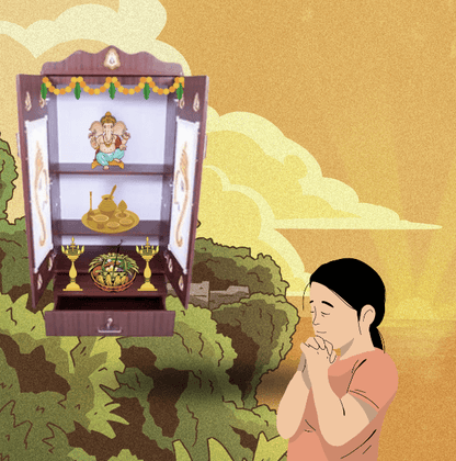 அழகான பூஜா ஸ்டாண்ட் பிரேம் கண்ணாடி - வீட்டு அலங்காரத்திற்கு ஏற்றது