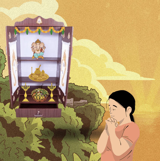 அழகான பூஜா ஸ்டாண்ட் பிரேம் கண்ணாடி - வீட்டு அலங்காரத்திற்கு ஏற்றது