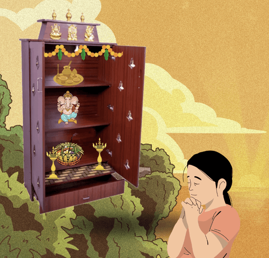 அழகான 5x3 பூஜை ஸ்டாண்ட் - வீட்டு வழிபாட்டிற்கு ஏற்றது