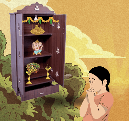 அழகான 4x2 பூஜை ஸ்டாண்ட் - வீட்டு வழிபாட்டிற்கு ஏற்றது