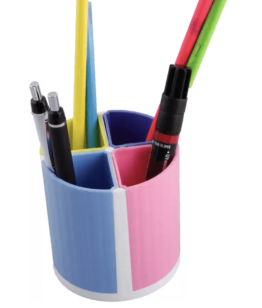 4 Compartments Plastic Multi-Shape Pen Stand  (Multicolor)