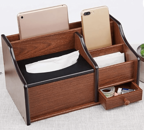Paper Box Napkin Holder Tissue Box Holder with Storage Box Holder with Small Drawer Tissue Box Cover Desktop Organizer-3