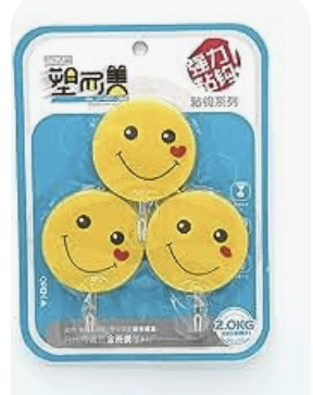 Looy Plastic and Stainless Steel Adhesive Smiley Yellow Wall Hooks Tiles Hanger Key Holder (03 Hooks)