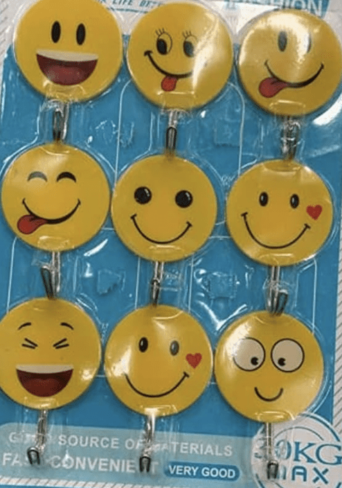 Wall Hanging Hook Smile- Emoji Face with Strong Sticker (9 Pieces)