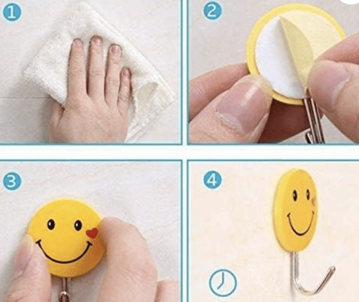 दीवार पर लटकाने वाला हुक स्माइल- इमोजी फेस मज़बूत स्टिकर के साथ (9 पीस) 