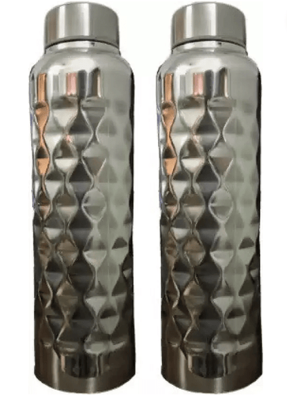 AQUAWATER AQUA Stainless Steel Diamond Cut Design Water Bottle 2000ml Bottle Pack of 2 1000 ml Bottle  (Pack of 2, Steel/Chrome, Steel)