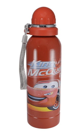 Cartoon Car Printed Red Color Metal Water Bottle With Lid And Short Strip SI-4848