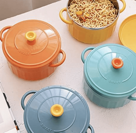 Bowl with Lid Spoon Stainless Steel Large Capacity Noodle Fruit Salad Soup Bowl Set KitchenTableware Multi Colour-2