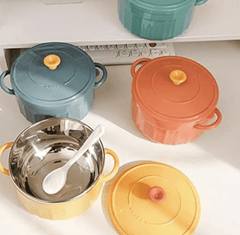 Bowl with Lid Spoon Stainless Steel Large Capacity Noodle Fruit Salad Soup Bowl Set KitchenTableware Multi Colour-1