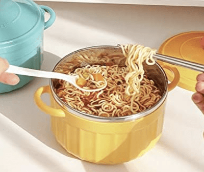 Bowl with Lid Spoon Stainless Steel Large Capacity Noodle Fruit Salad Soup Bowl Set KitchenTableware Multi Colour-3