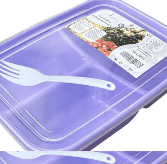 3 Compartments Lunch Box (1400ml) – Bento Box with Lids, Spoon (Purple)