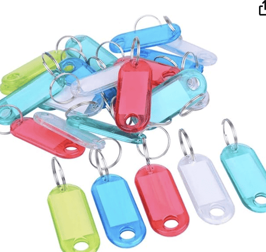 100pcs Colorful Clear Plastic Key Tags Id Label with Key Chain Tag Card Split Ring