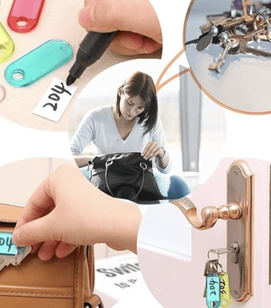 100pcs Colorful Clear Plastic Key Tags Id Label with Key Chain Tag Card Split Ring